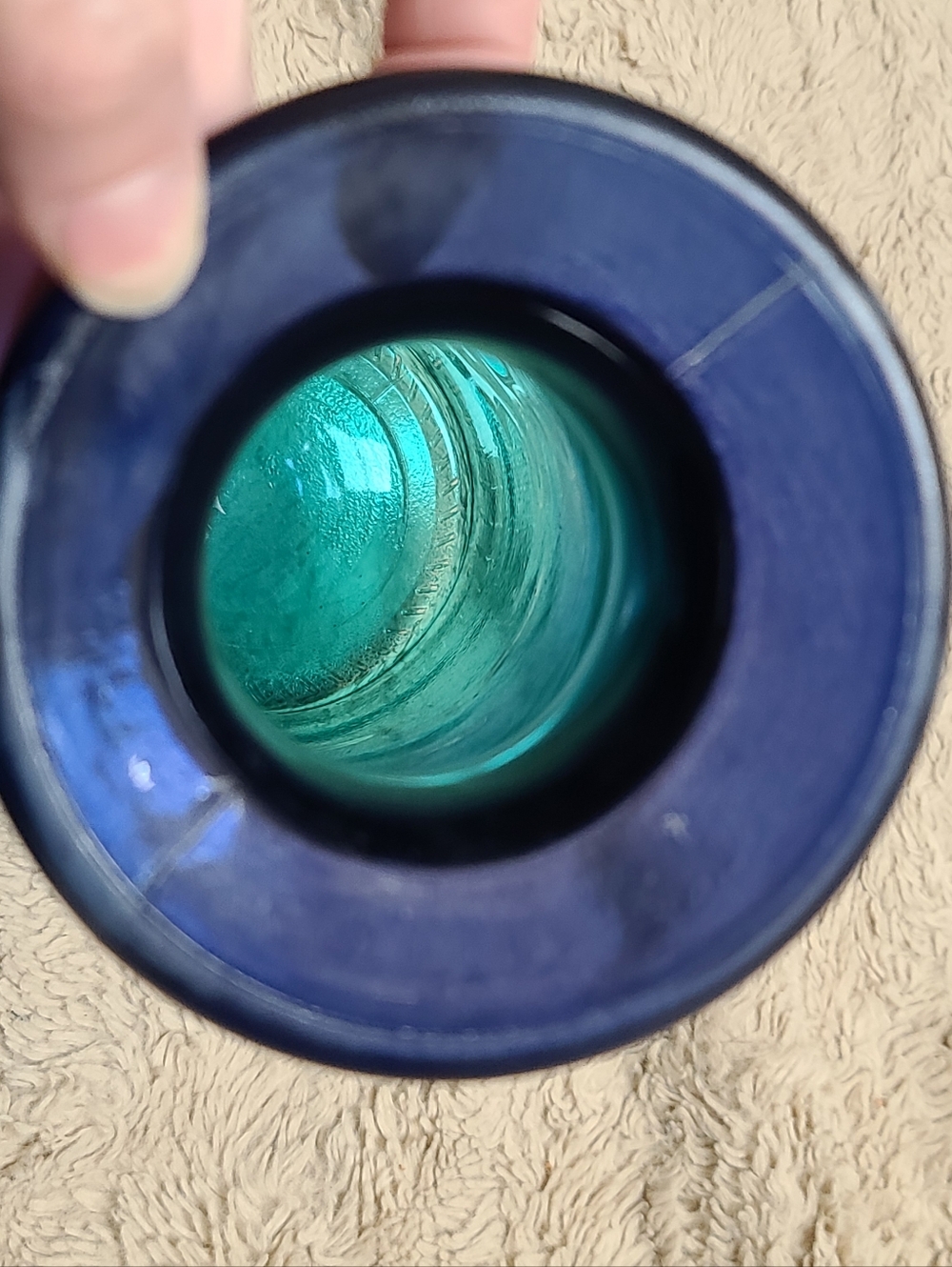 Large Blue-Green Ombre Glass Vase, Thick Glass Pressed Glass, High Quality Feel - Picture 2 of 6